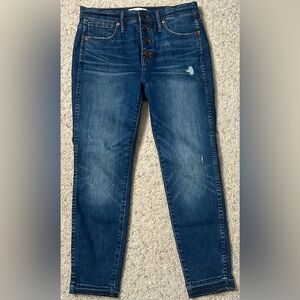 Madewell 10” High Rise Skinny Jeans Button Fly Distressed Size 28